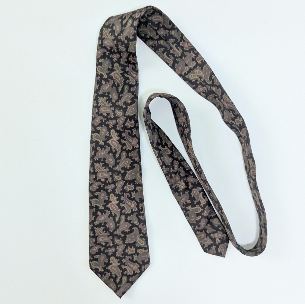 Ermenegildo Zegna 100% Silk Paisley Print Tie Gray Purple One Size